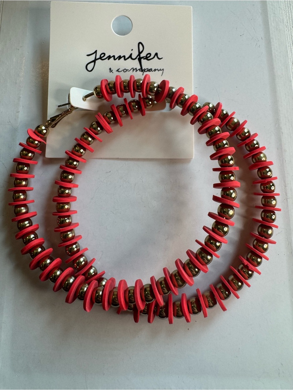 NWT Jennifer & Company red & gold Hoop Earrings